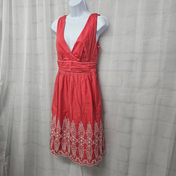 Max Studio Coral Pink Embroidered Sleeveless Dress Boho Festival M - Picture 6 of 11